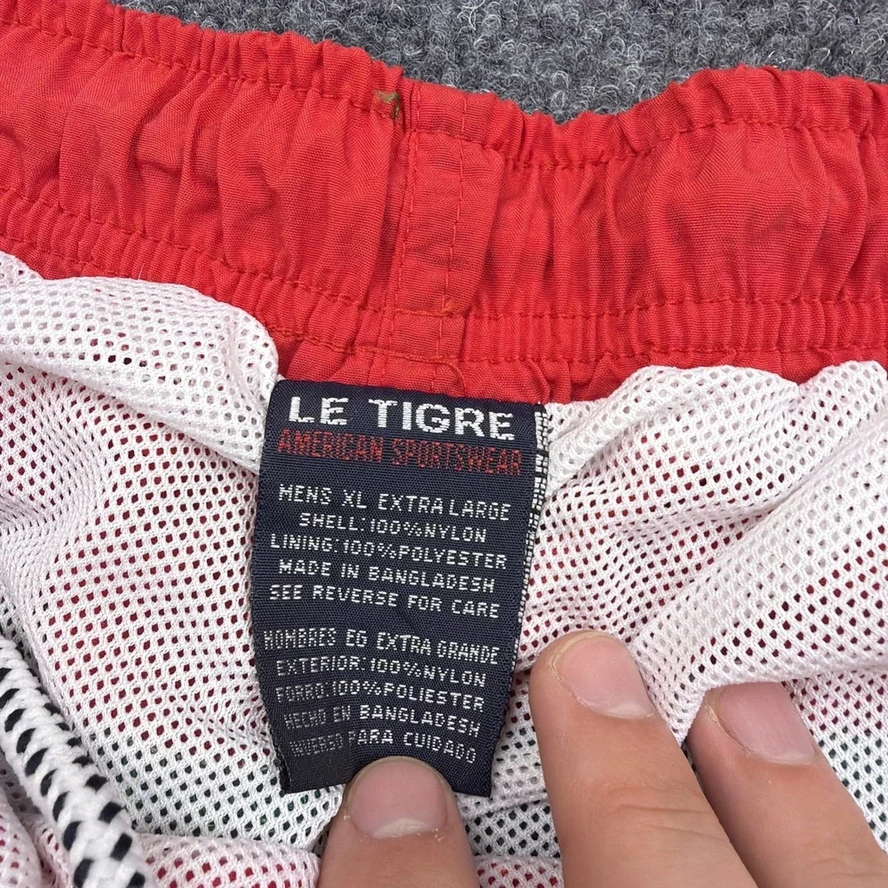 VTG Le Tigre American Sportswear Drawstring Red Lined Swim Trunks Sz‎ XL Nylon